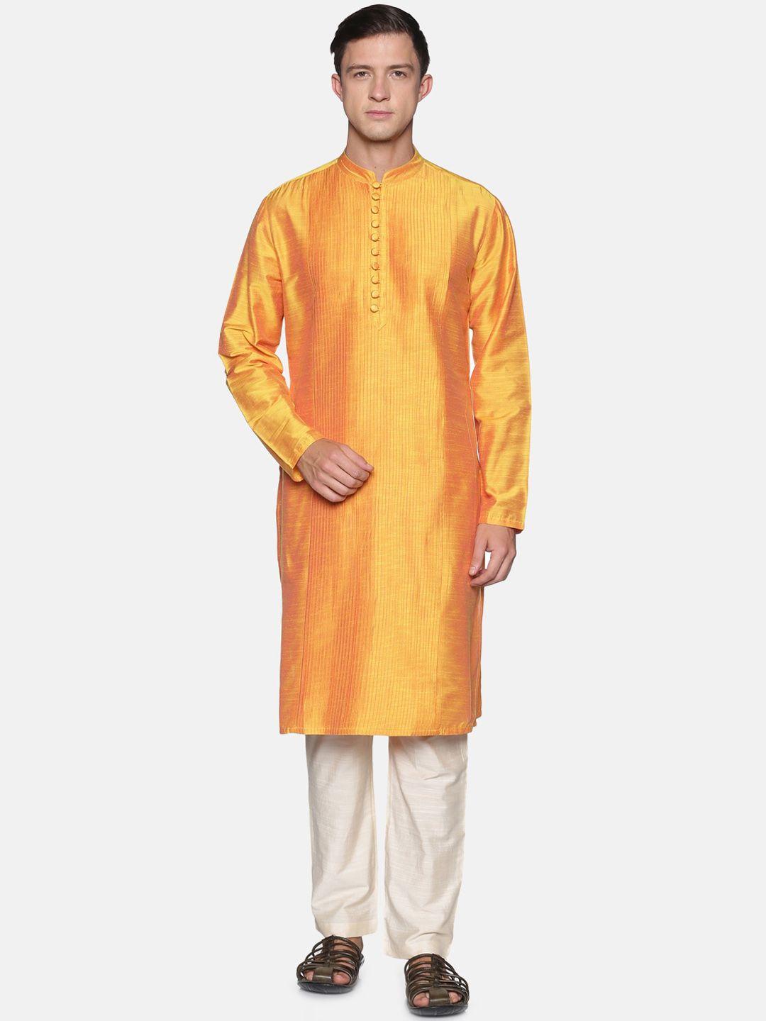 saffron-threads-mandarin-collar-pleated-kurta