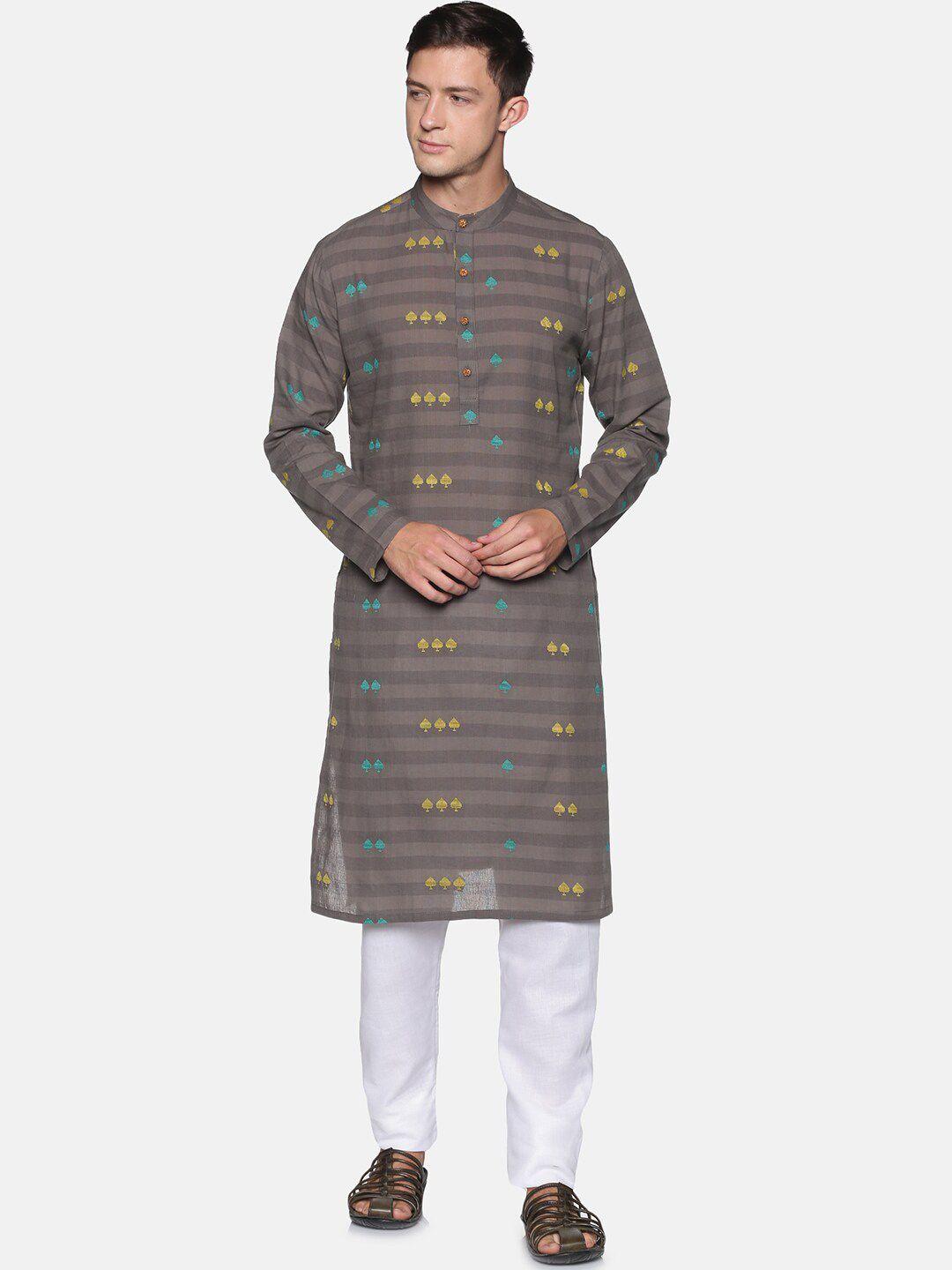 saffron-threads-men-grey-woven-design-striped-pure-cotton-kurta