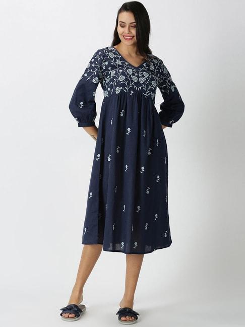 saffron-threads-navy-cotton-linen-embroidered-a-line-dress