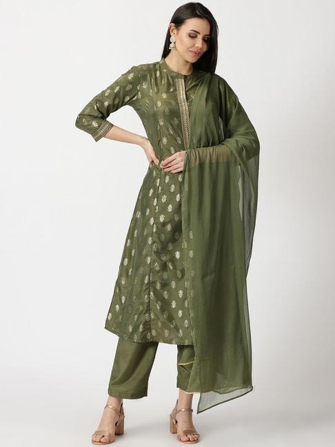 saffron-threads-olive-green-printed-kurta-pant-set-with-dupatta