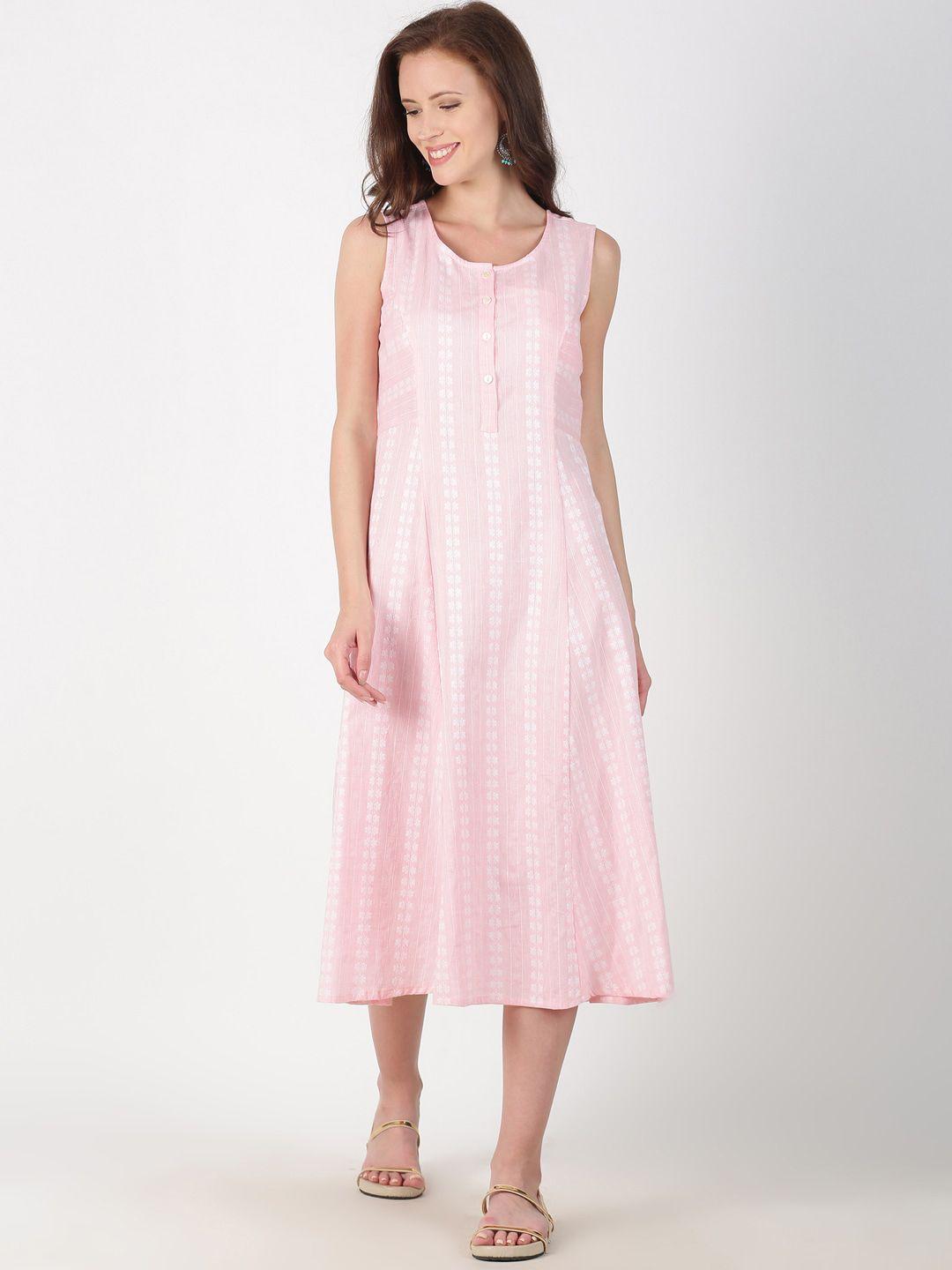 saffron threads women pink self design a-line dress