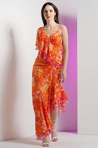 saffron chiffon asymmetric dress