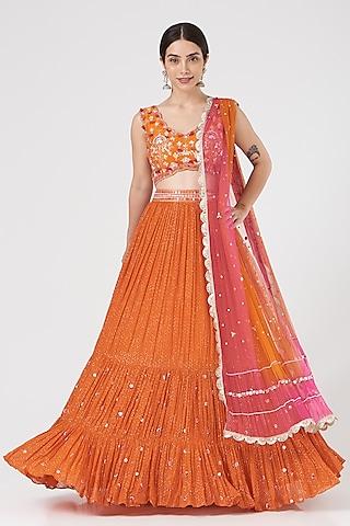 saffron embroidered lehenga set