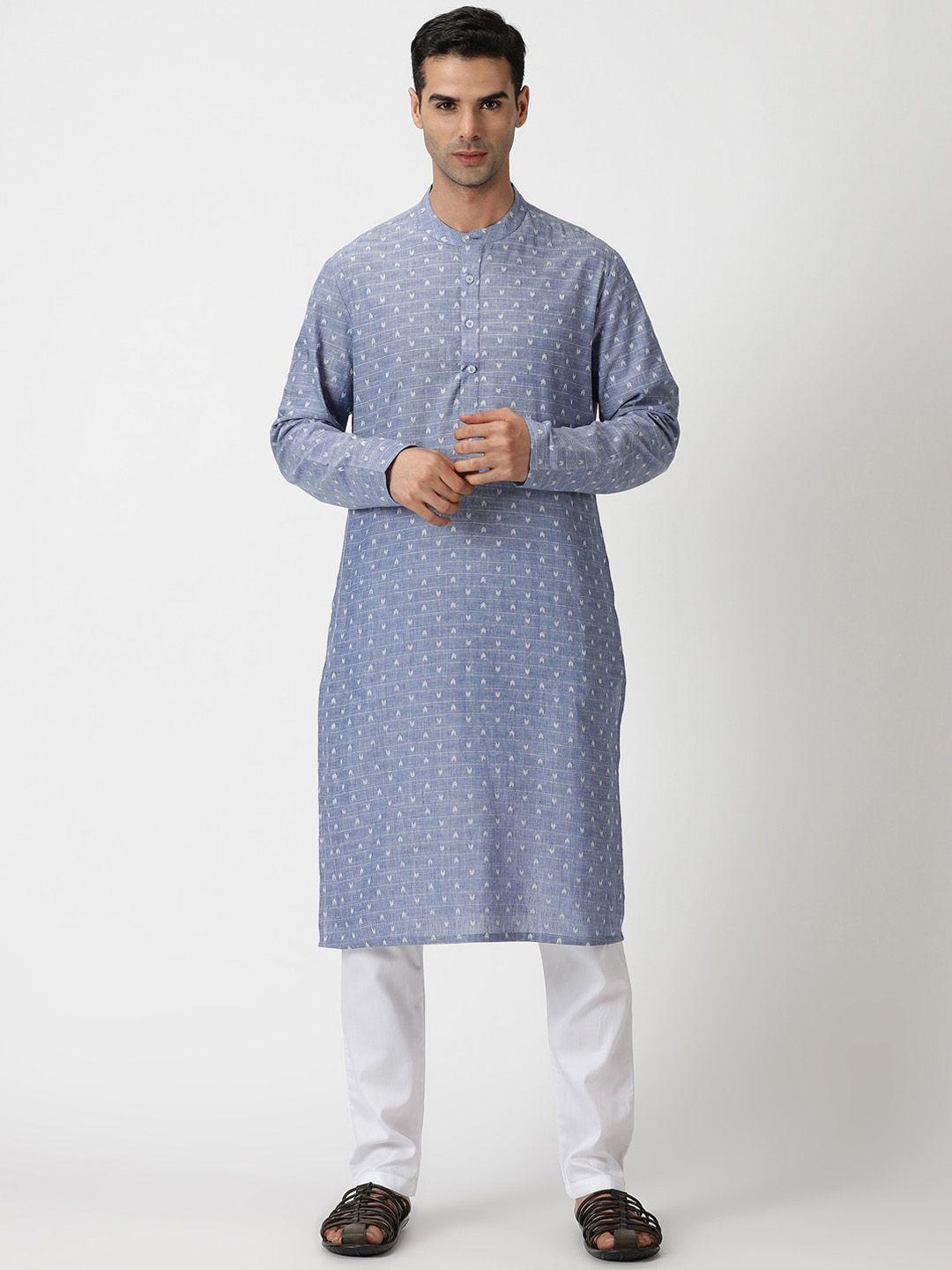 saffron threads abstract woven design band collar pure cotton kurta