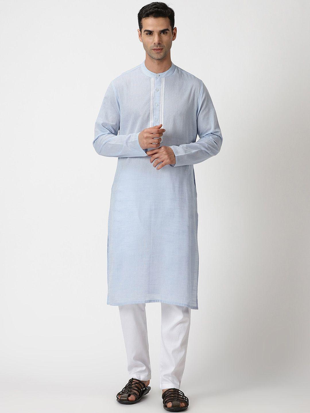 saffron threads band collar pure cotton kurta