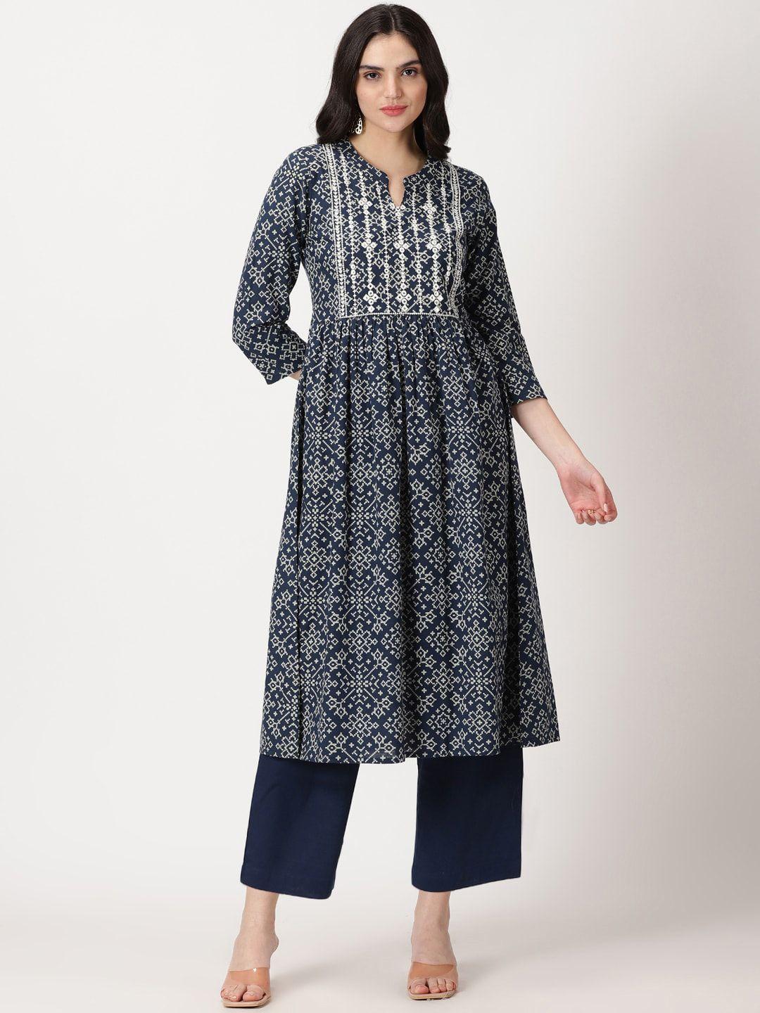 saffron threads ethnic motifs printed anarkali cotton kurta