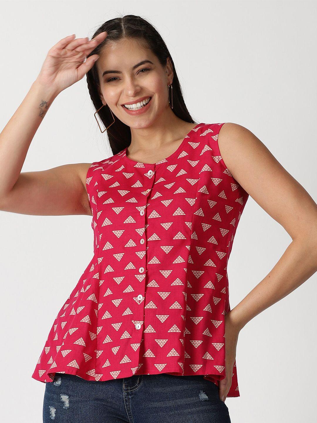 saffron threads geometric print pure cotton peplum top