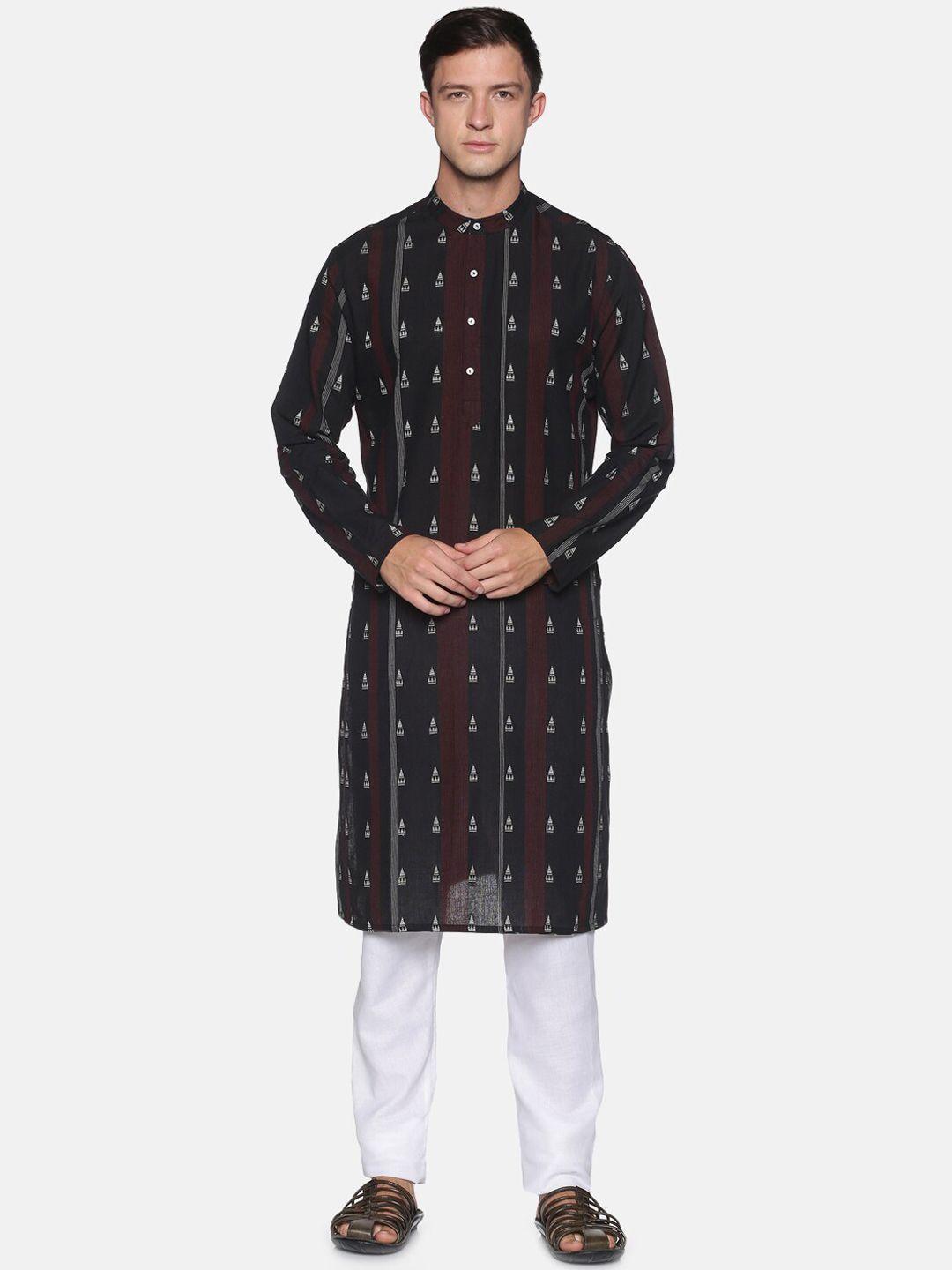 saffron threads men black geometric printed kurta