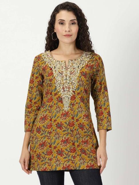 saffron threads mustard floral print tunic