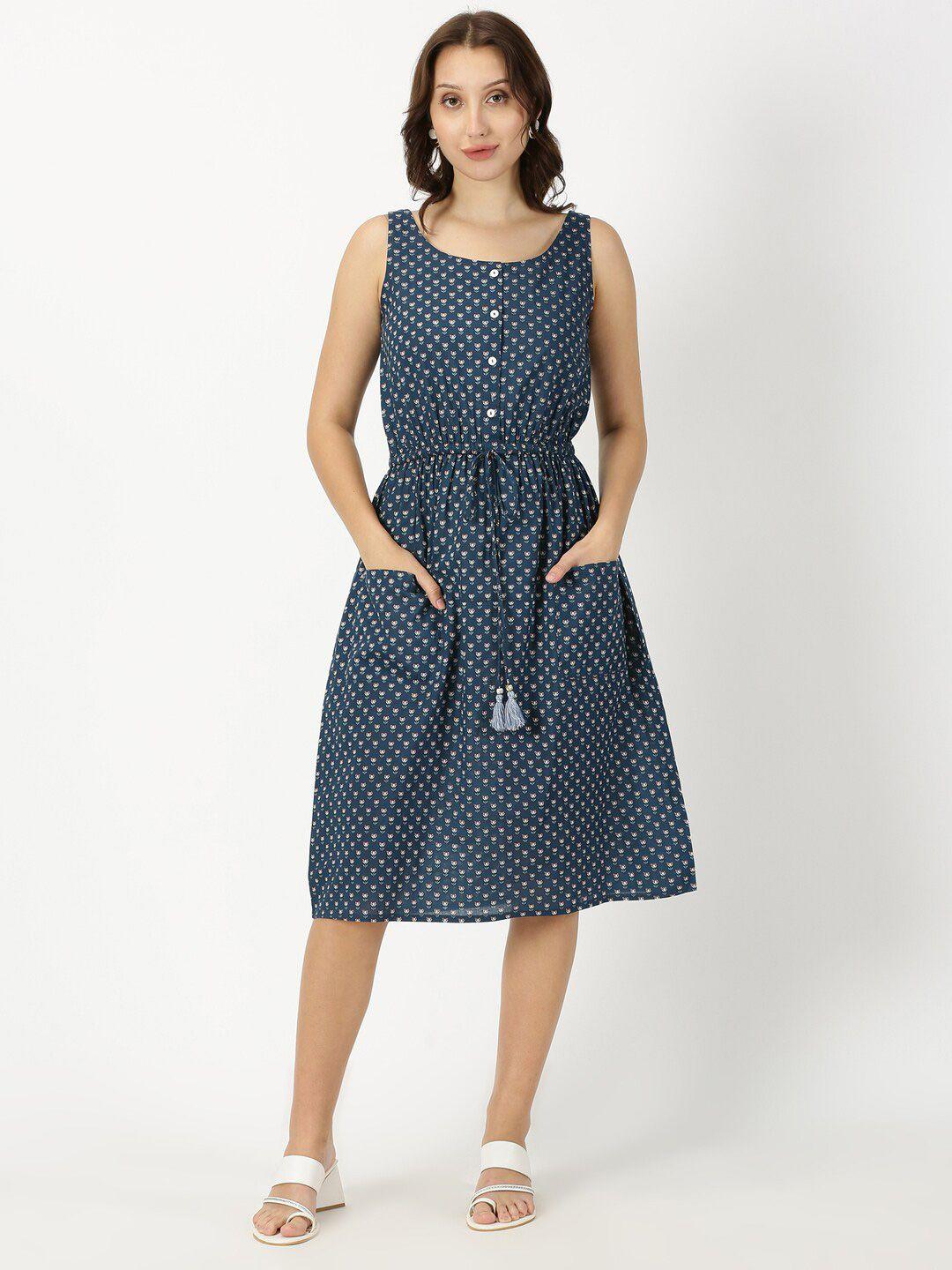saffron threads polka dot print sleeveless cotton fit & flare dress