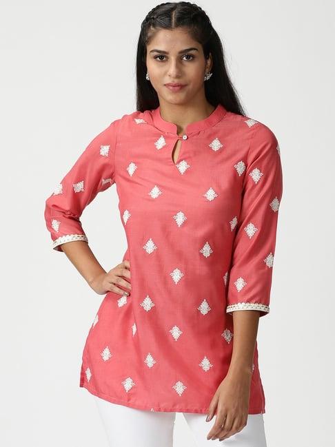 saffron threads rose pink embroidered tunic