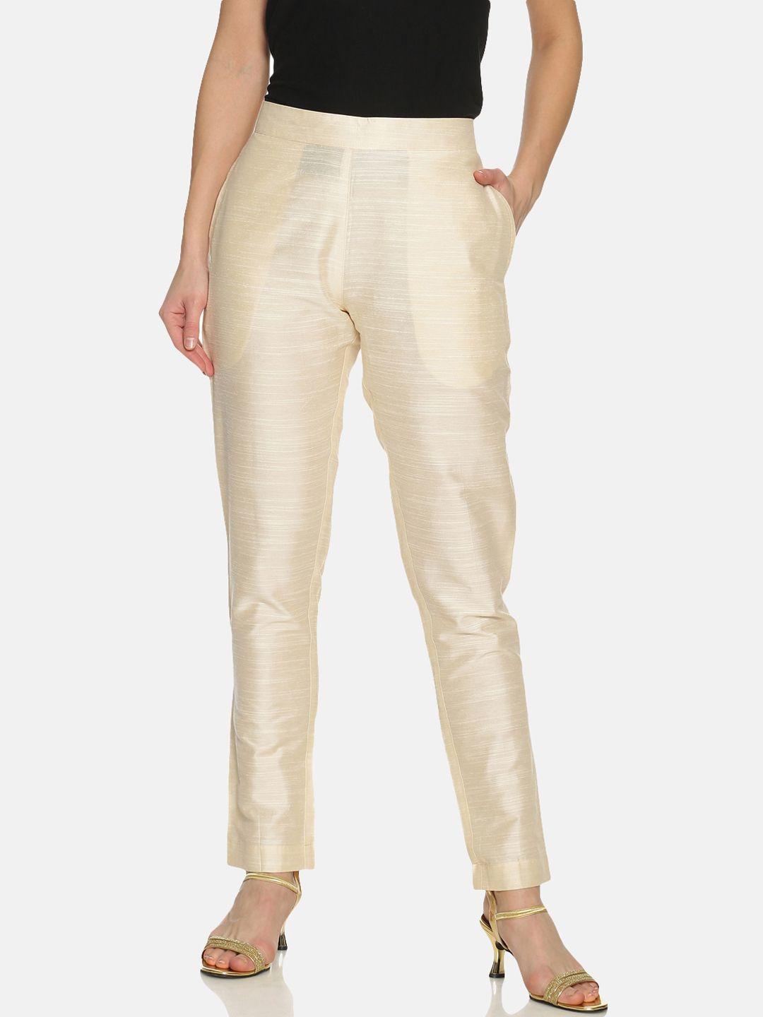 saffron threads women cream-coloured original regular fit solid regular trousers