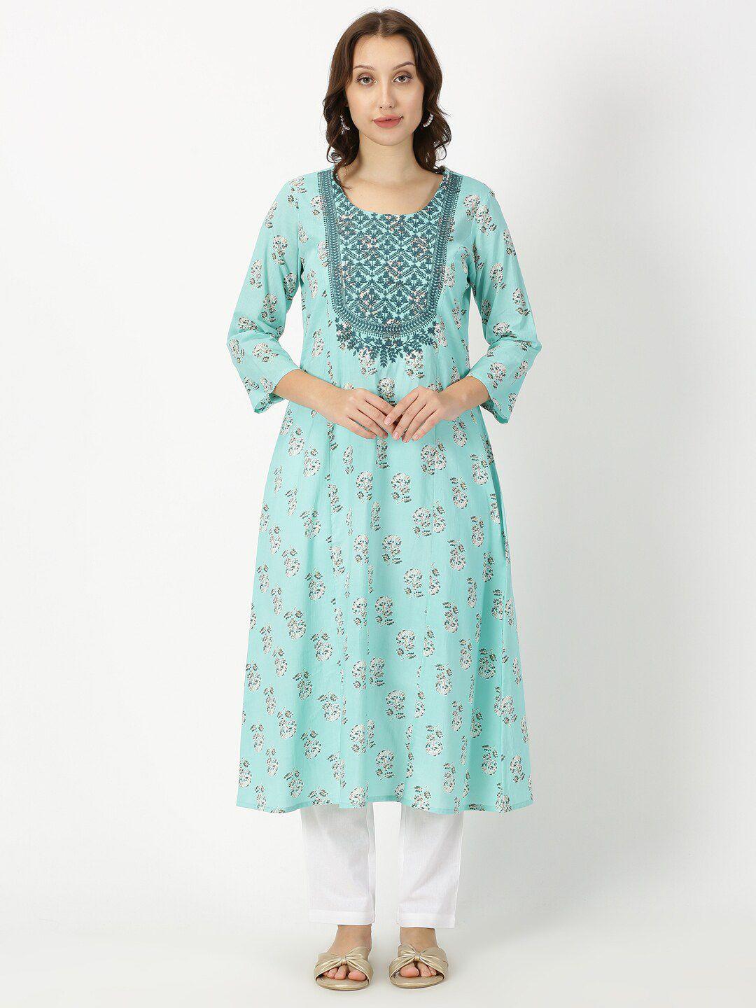 saffron threads women floral printed flared sleeves gotta patti floral anarkali kurta