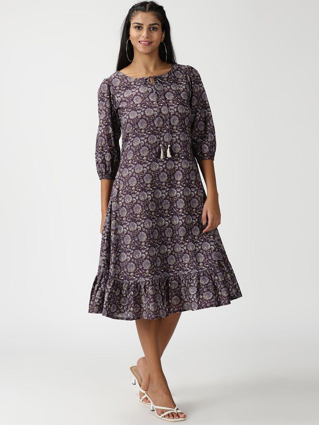 saffron threads women floral printed pure cotton a-line midi ethnic dress