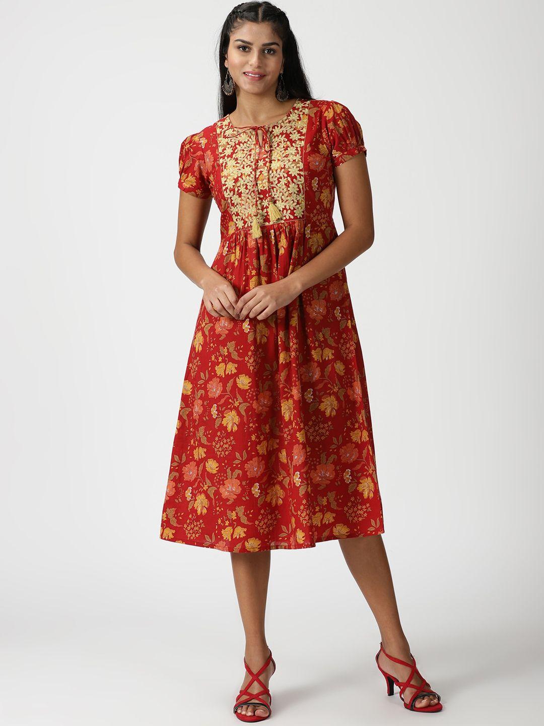 saffron threads women floral printed pure cotton ethnic dresses