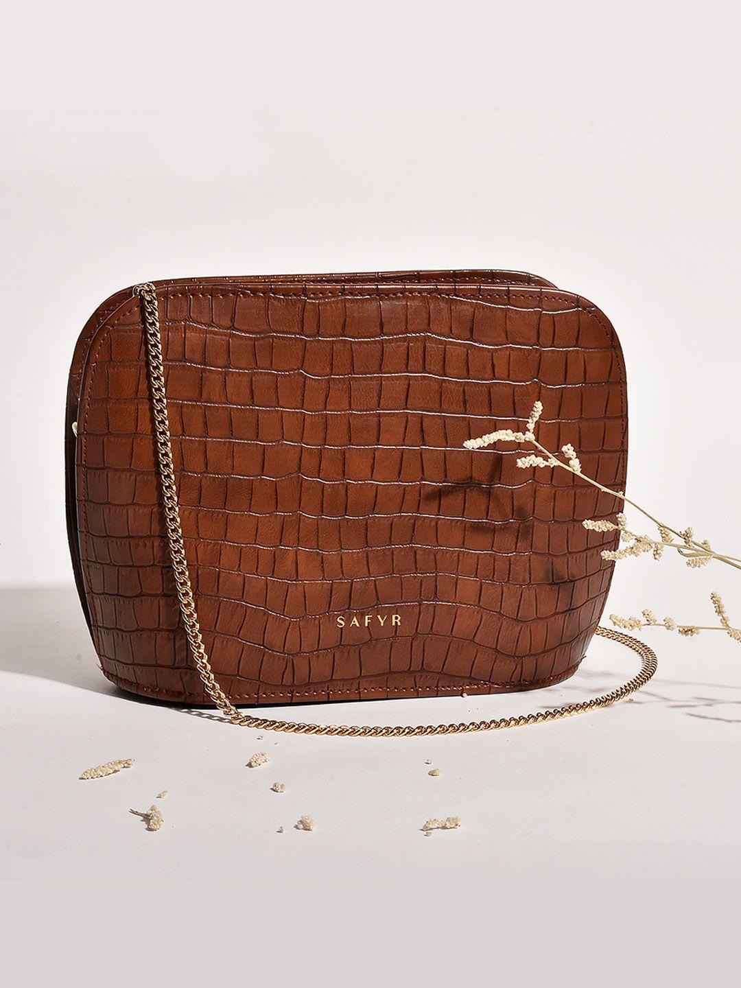 safyr brown textured structured sling bag