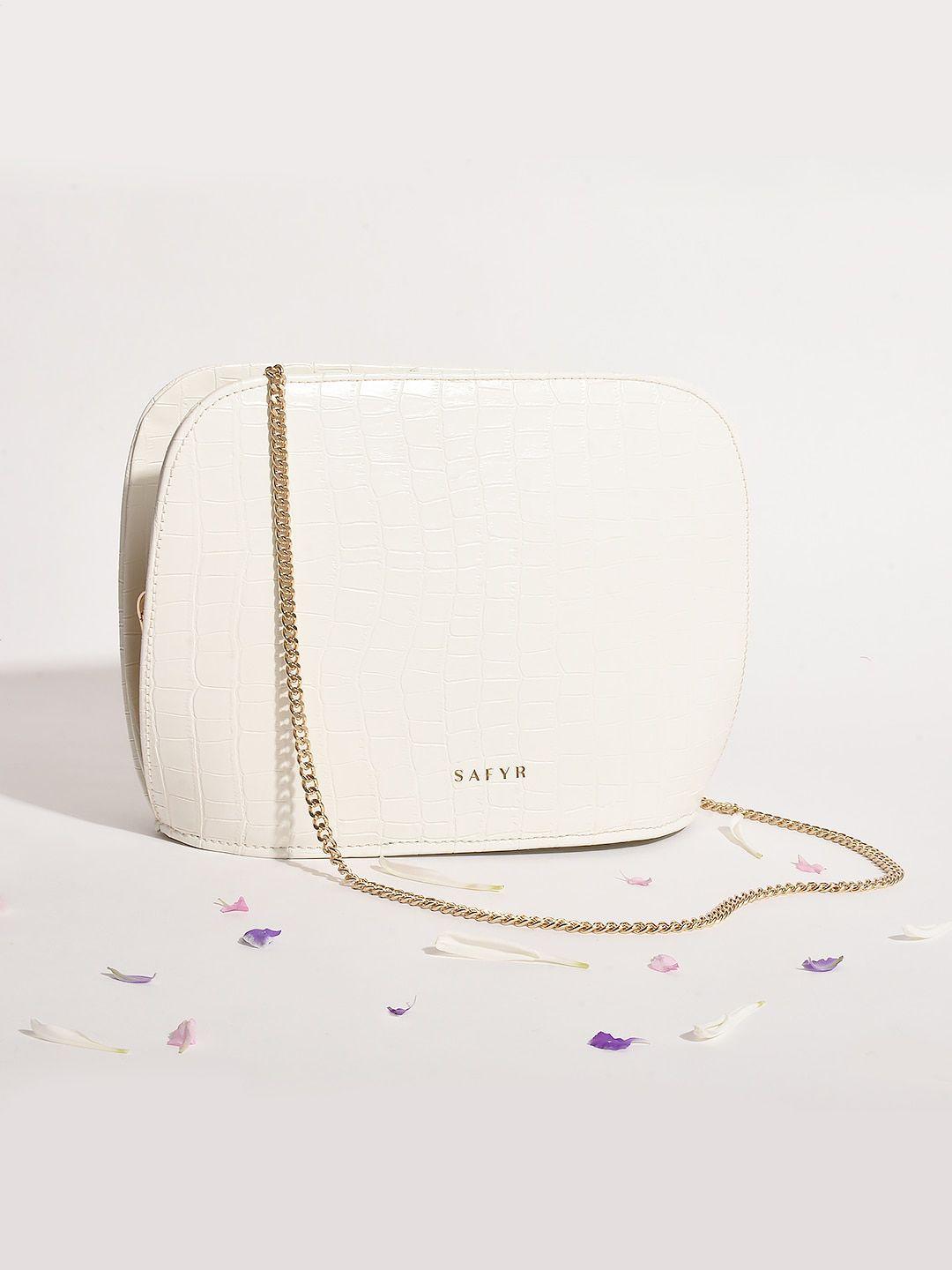 safyr women white structured sling bag