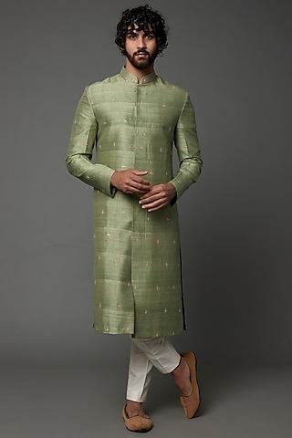 sage green embroidered sherwani