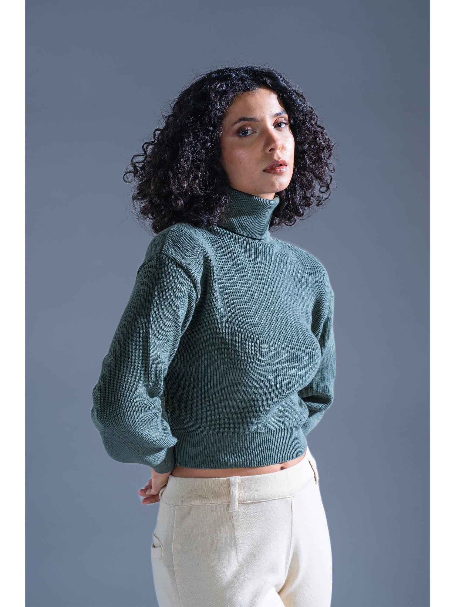 sage green knitted cropped sweater