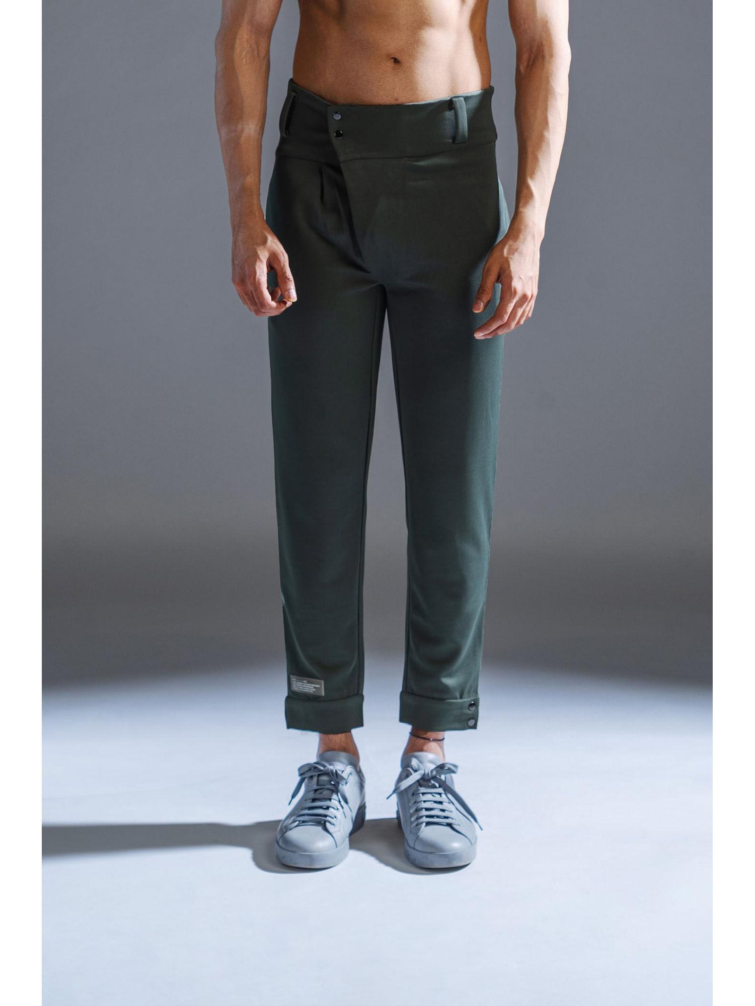 sage green polyester asymmetrical trouser