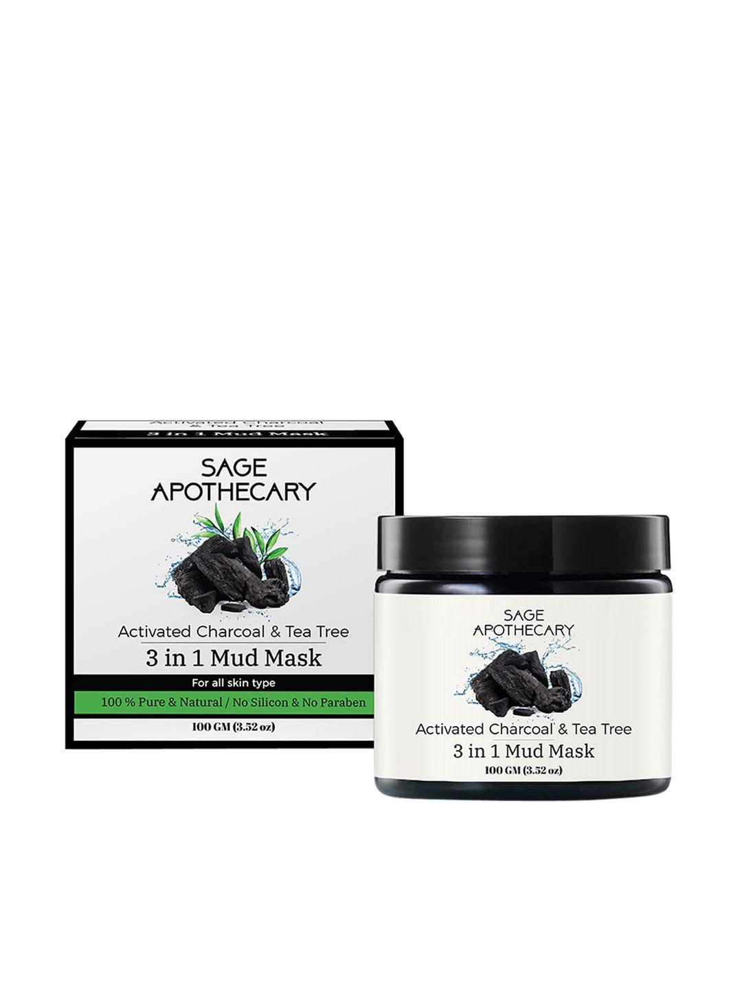 sage apothecary black activated charcoal & tea tree 3 in 1 mud mask, 100g