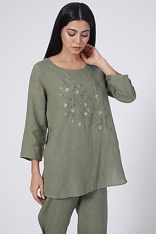 sage embroidered blouse