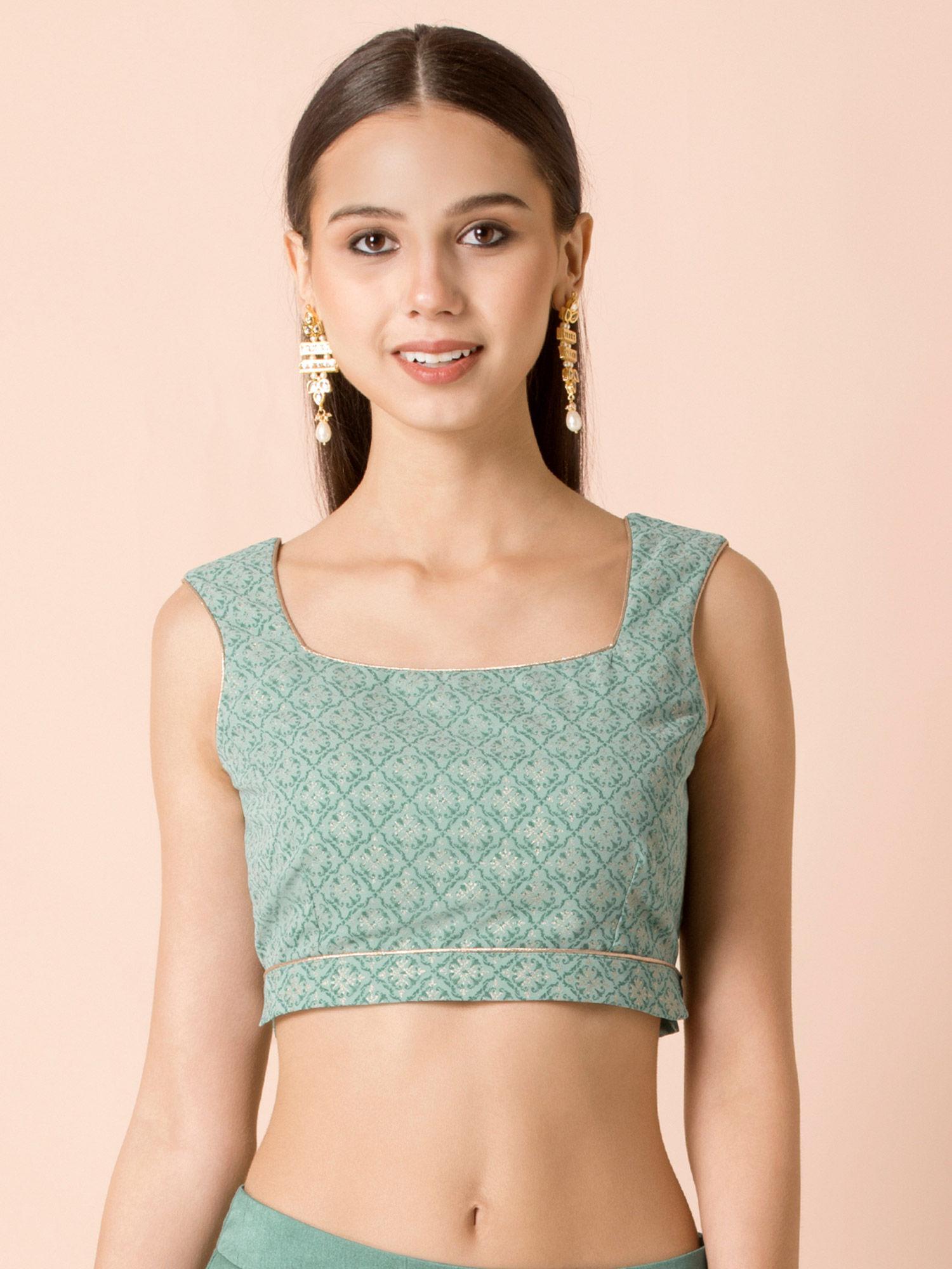 sage foil sleeveless crop top