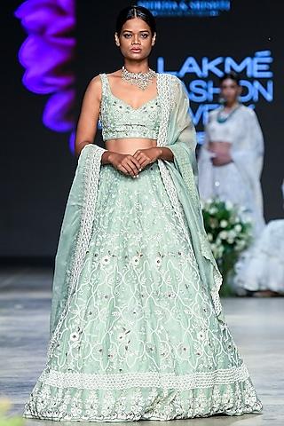 sage green 3d embroidered lehenga set