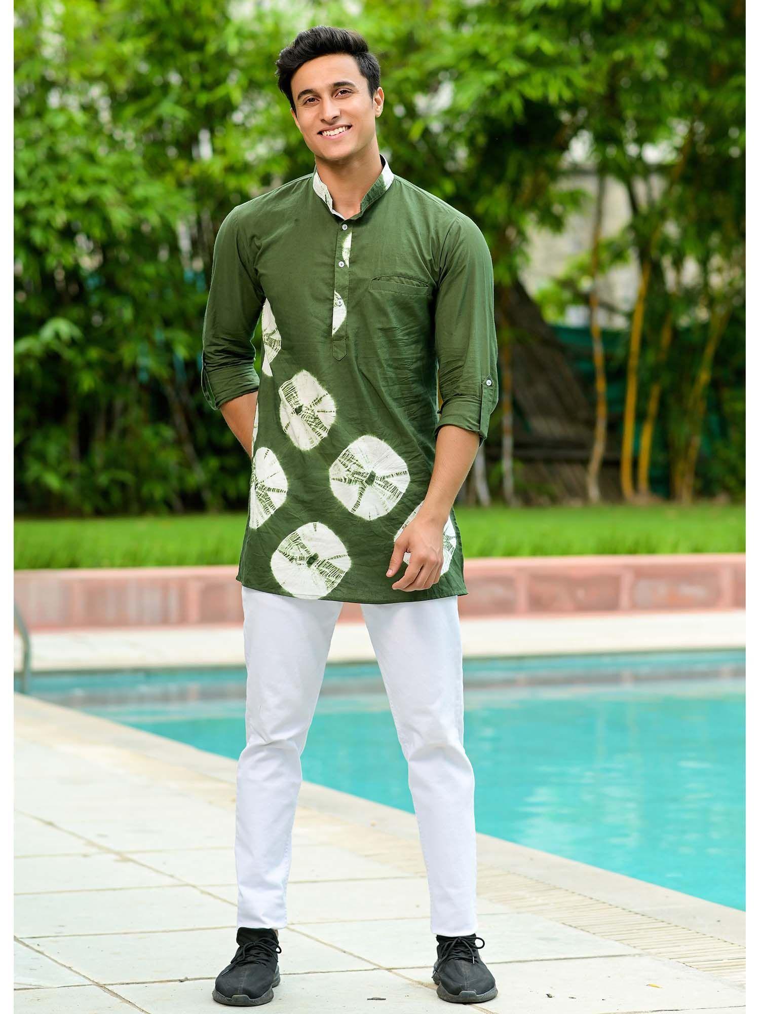 sage green bandhani cotton kurta