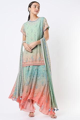 sage green bemberg floral printed kurta set