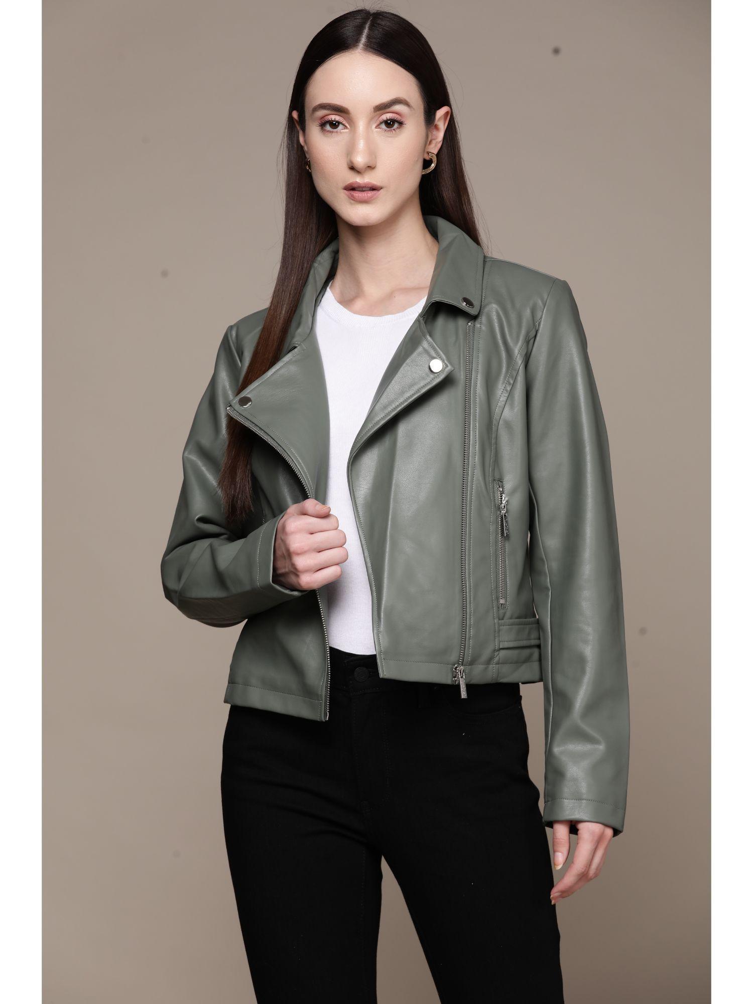 sage green biker jacket