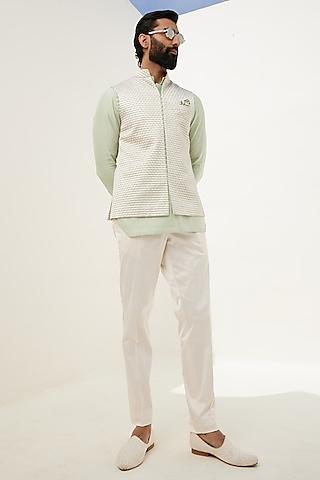 sage green chanderi silk embroidered nehru jacket