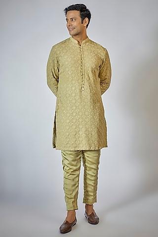 sage green chikankari embroidered kurta set