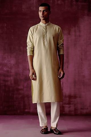 sage green cotton silk tonal embroidered kurta set