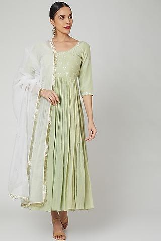 sage green embroidered anarkali with dupatta