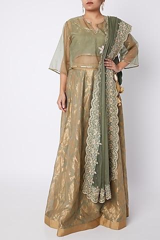 sage green embroidered cape lehenga set