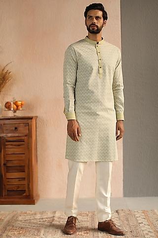 sage green embroidered kurta