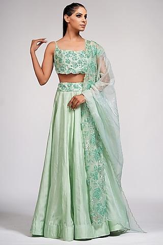 sage green embroidered lehenga set