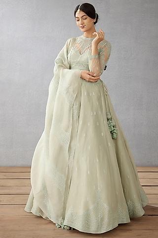 sage green embroidered lehenga set