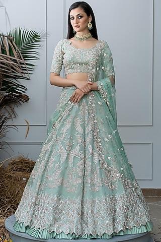 sage green embroidered lehenga set