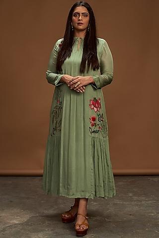 sage green embroidered tunic