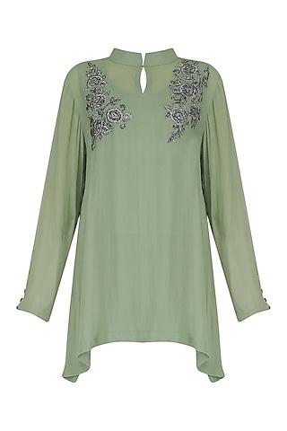 sage green embroidered tunic