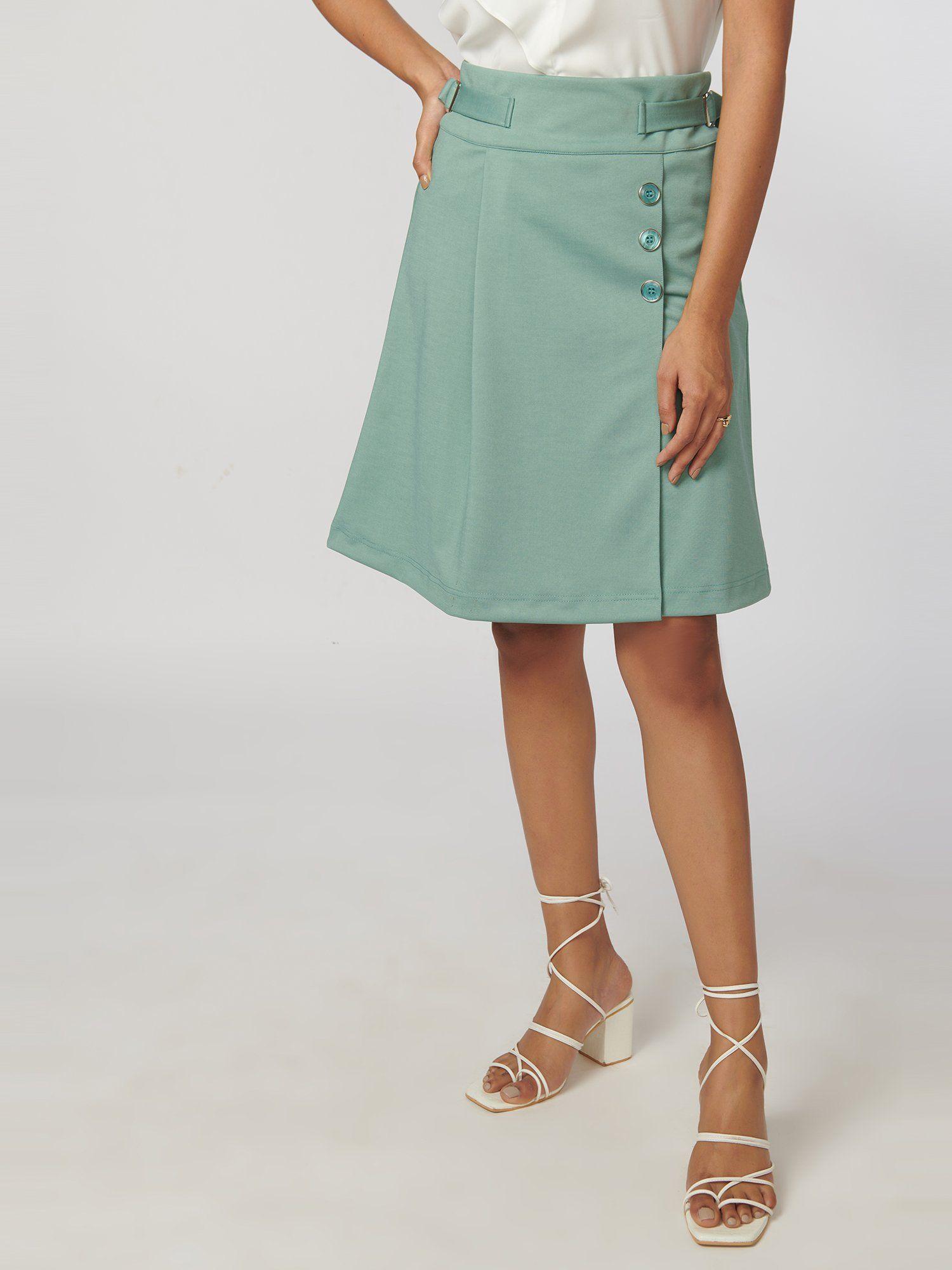 sage green front overlap a-line skirt