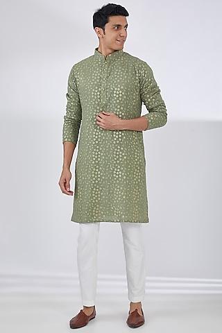 sage green georgette chikankari embroidered kurta set