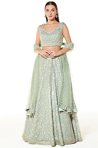 sage green georgette embroidered lehenga set