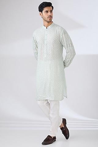 sage green georgette thread & sequins embroidered kurta set