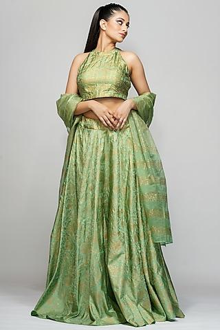 sage green hand painted lehenga set