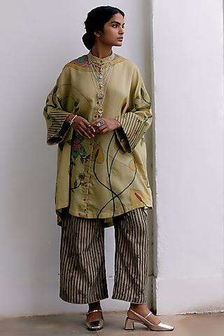 sage green handspun cotton hand-painted oversized kurta set