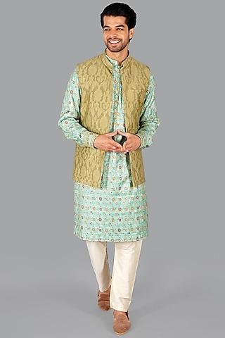 sage green handwoven banarasi silk nehru jacket