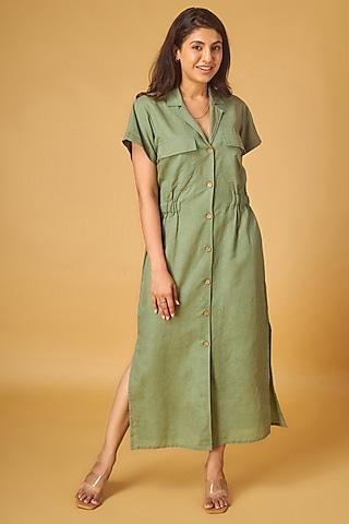 sage green linen shirt dress